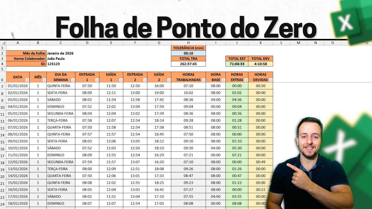 Como Somar Horas Extras com Tolerância de 10 minutos no Excel | Planilha Grátis Folha de Ponto