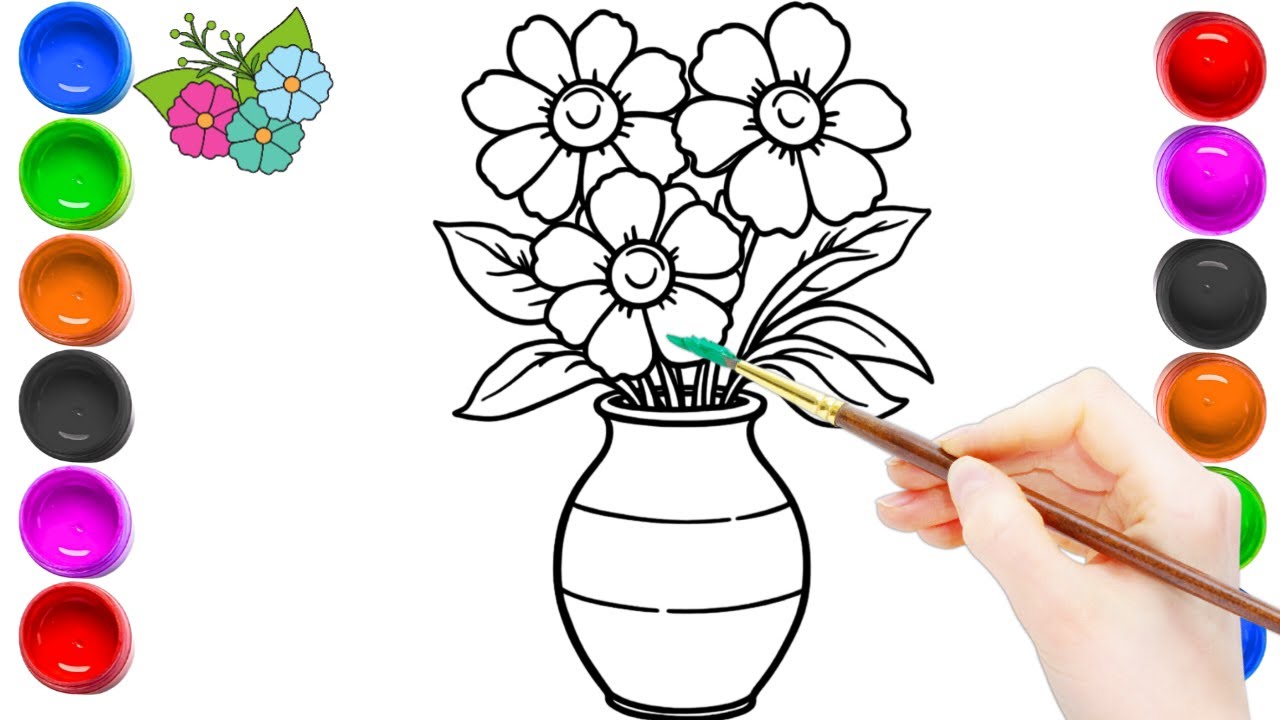 Drawing 0105. 🎨Vase ki Drawing, painting & coloring for kids, a for apple b for ball