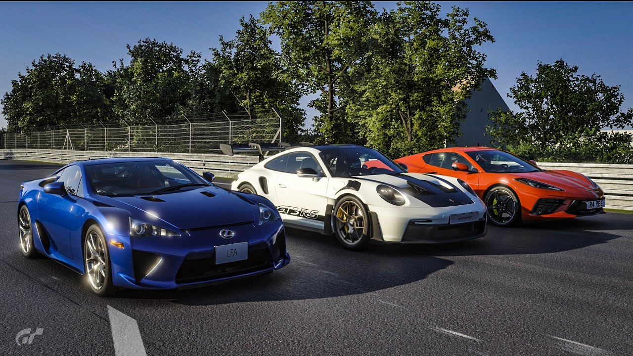 Gran Turismo 7 Drag Race: Lexus LFA vs Porsche 911 GT3 RS (992) vs C8 Corvette Stingray