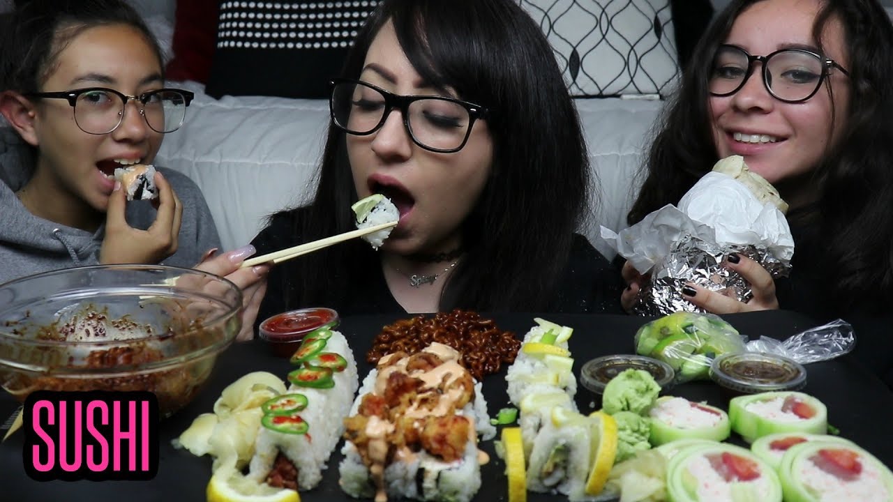 SUSHI, RAMEN AND BURRITO MUKBANG | EATING SHOW