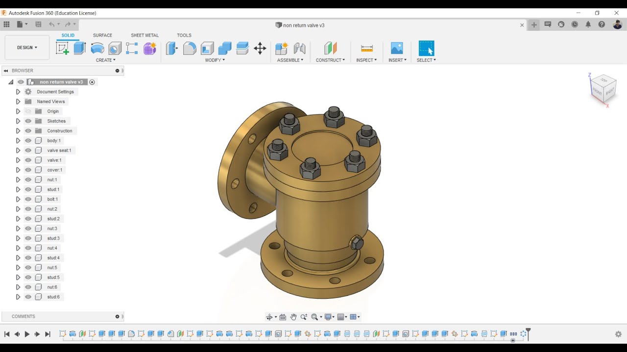 Узел обратного клапана Сборка с использованием Fusion 360