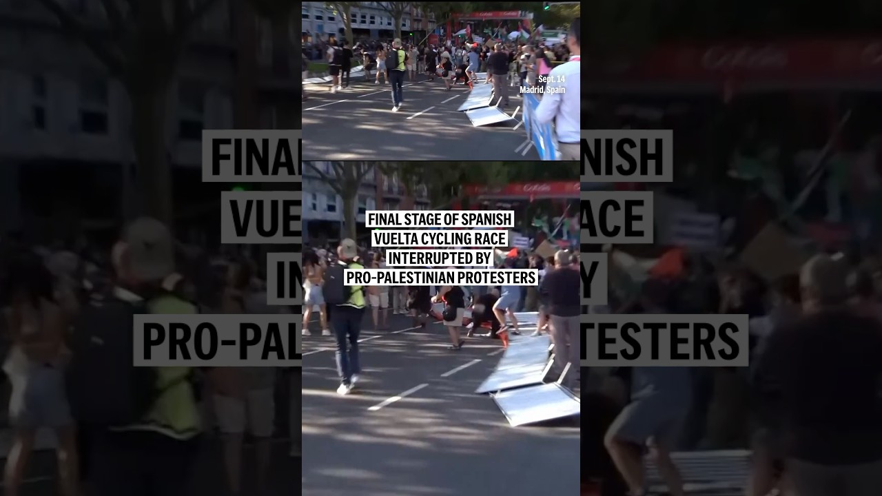 Final stage of Spanish Vuelta cycling race interrupted by pro-Palestinian protesters