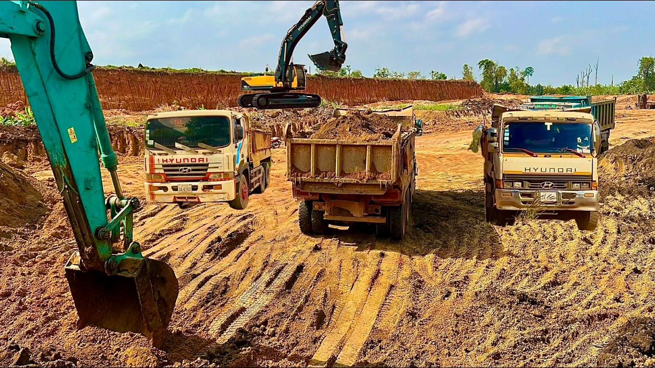New project has arrived, and Excavator are digging the ground for trucks to load 500 trucks