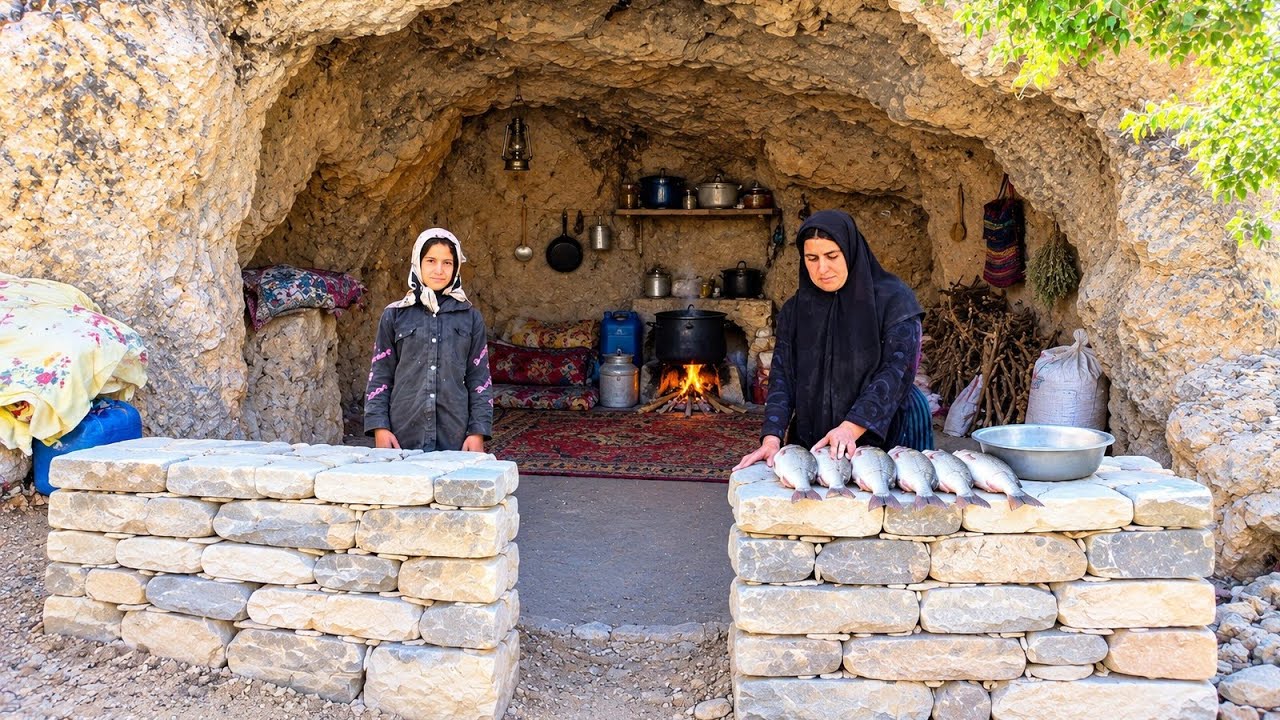 🏔️ Life in the wild caves of Zagros | Traditional fishing in the roaring river of Khersan 🎣