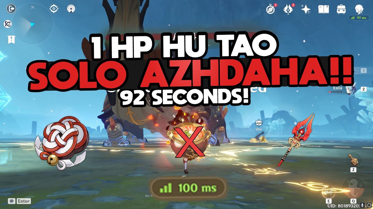 1 HP HU TAO SOLO AZHDAHA 92 SECONDS NO BUFFS - Genshin Impact