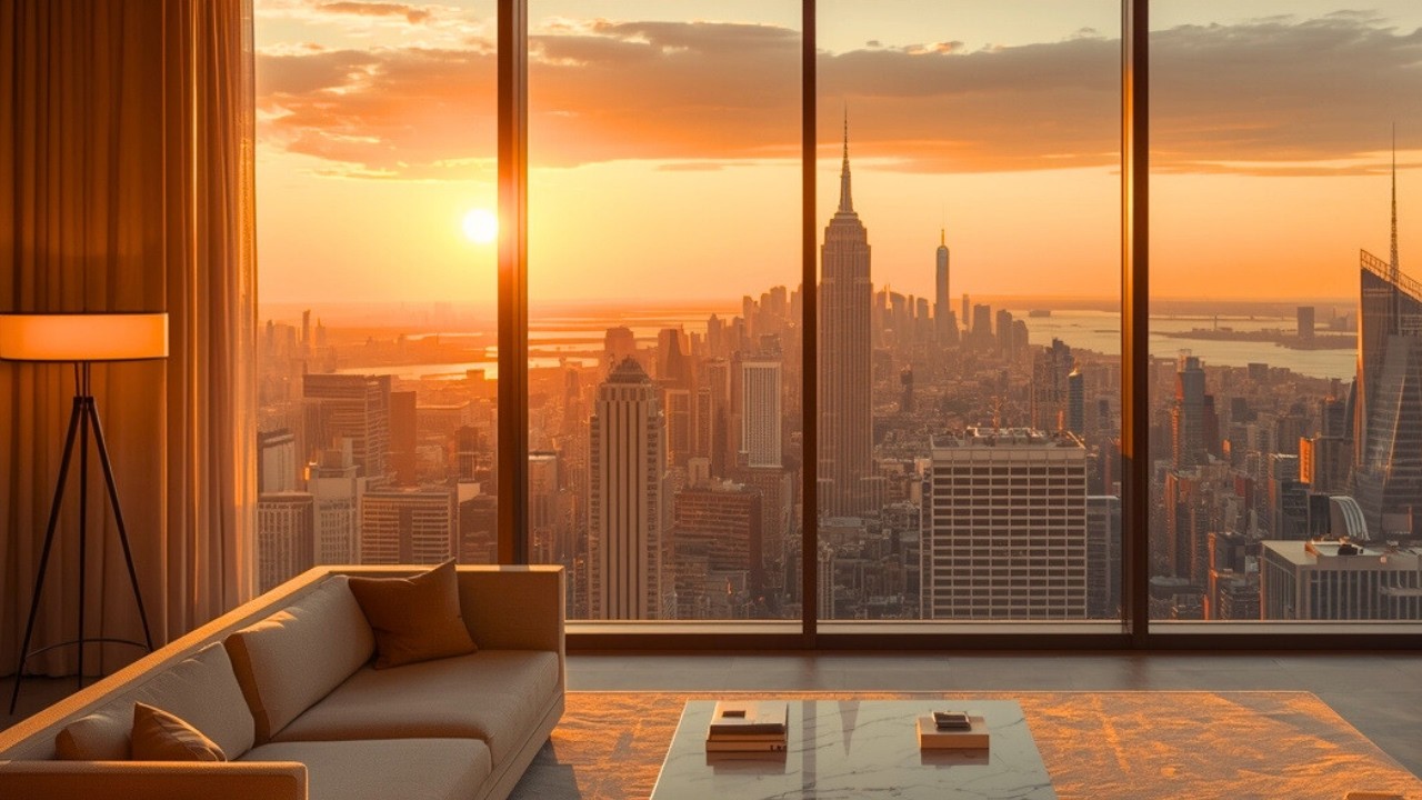Golden Sunset City View 🌇 Luxury High Rise Apartment Ambience | 3 Hours 4K Relaxing Focus