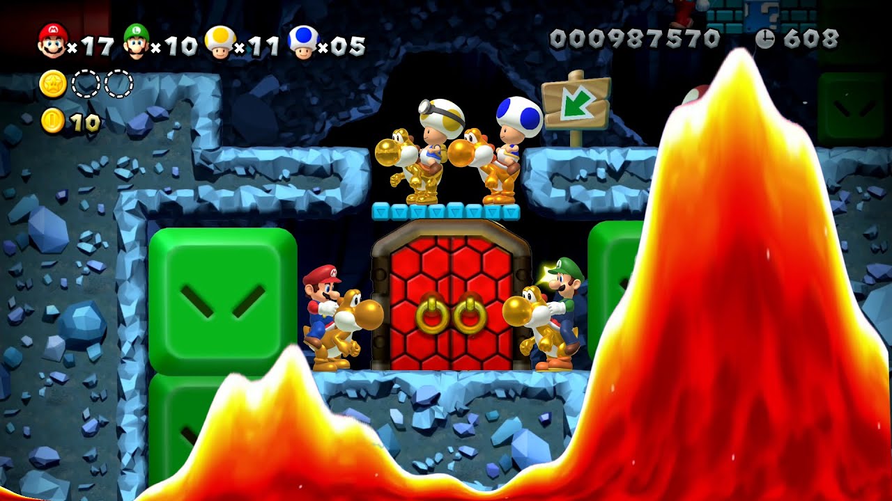 New Super Mario Bros U (Cloudy 2) – 4 Players Co Op Walkthrough