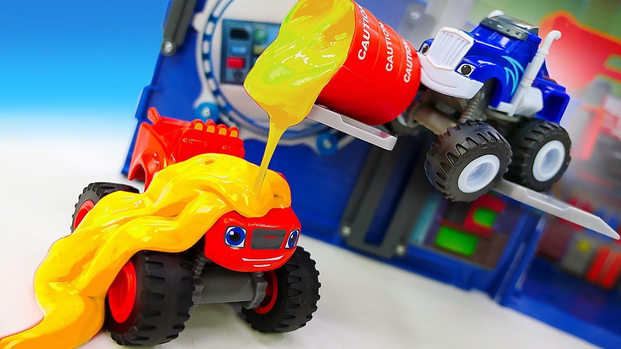 Blaze the toy truck runs out of fuel & Crusher the monster truck helps him by going to Zeg for fuel.