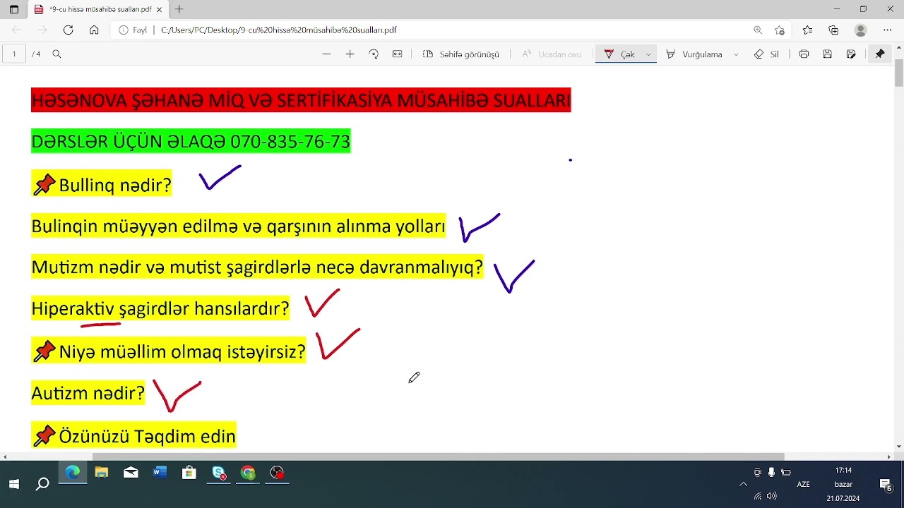 HƏSƏNOVA ŞƏHANƏ MİQ VƏ SERTİFİKASİYA MÜSAHİBƏ SUALLARI