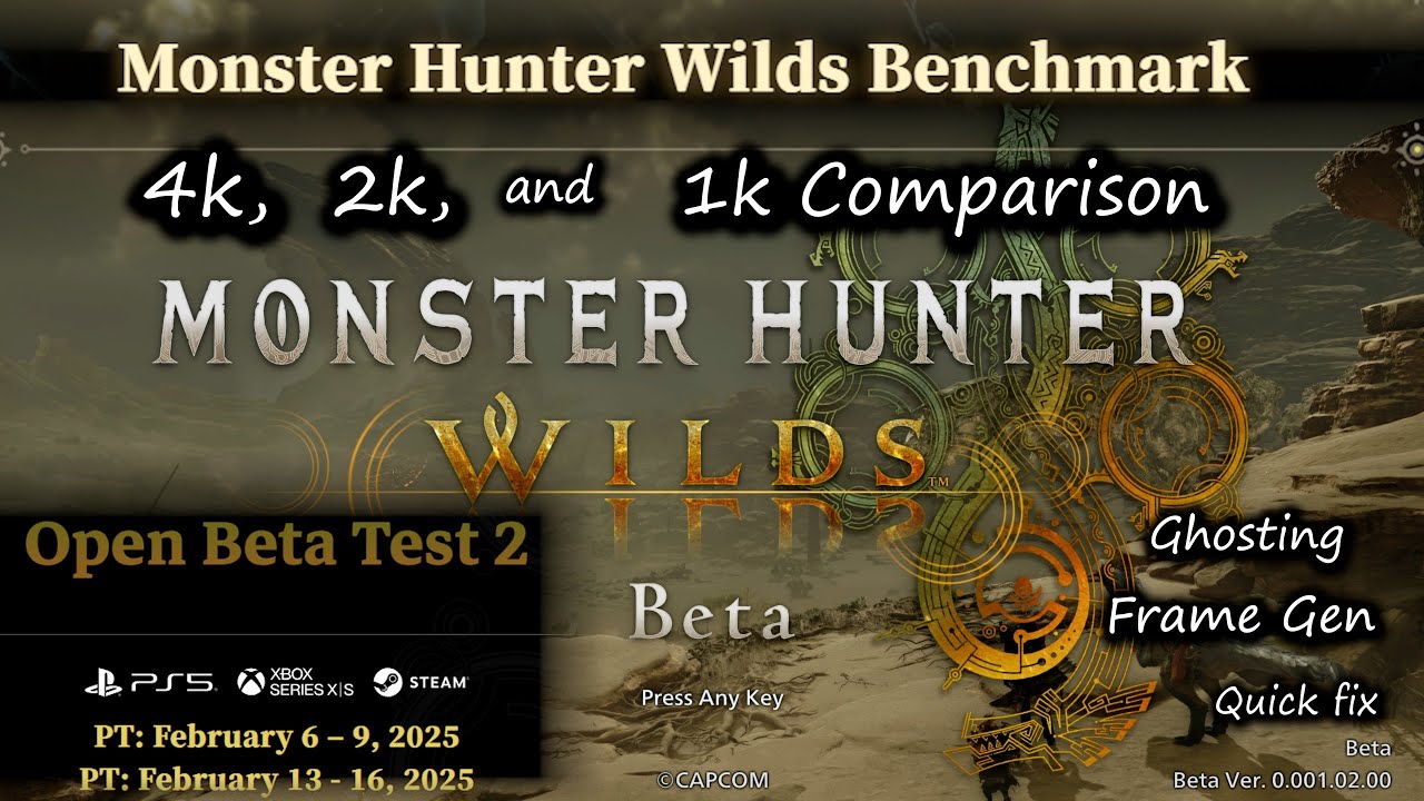 Monster Hunter Wilds Benchmark and Beta comparison. 4k, 2k, 1k. Beta ghosting/ Frame Gen, Quick fix.