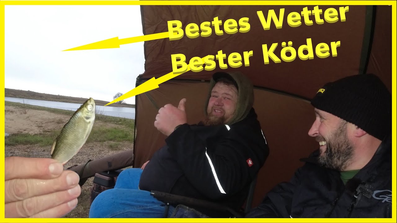 Angeln am Fluss mit Köderfisch im Winter auf Zander Hecht und Quappe