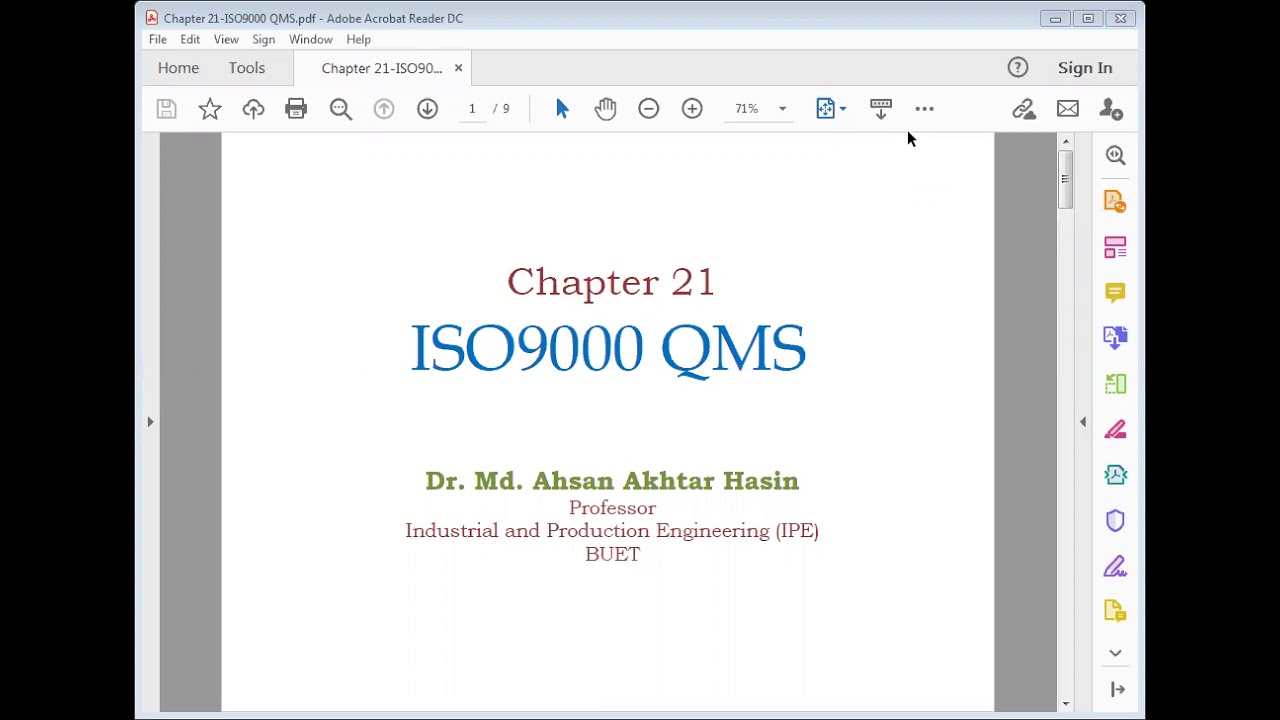 ISO 9001 QMS by Prof Dr. Hasin ( IPE, BUET) in Bangla