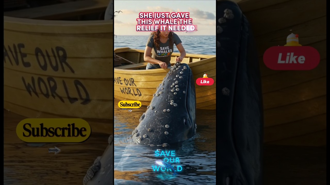 SHE JUST GAVE THIS WHALE THE RELIEF IT NEEDED!#barnacleremoval #savewhales #oceanrescue #whalehelp