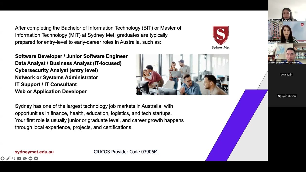 Webinar du học Úc 2026 - Bậc học Bachelor ngành IT và Social Work - Trường Sydney Metropolitan