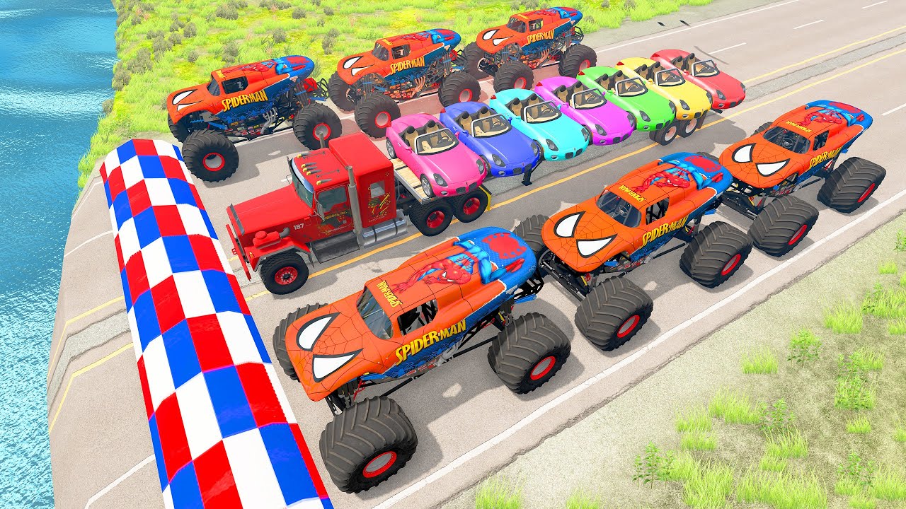 HT Gameplay Crash # 25 | Monster Trucks vs Color Speed Bump and Cars vs Giant Pit Potholes