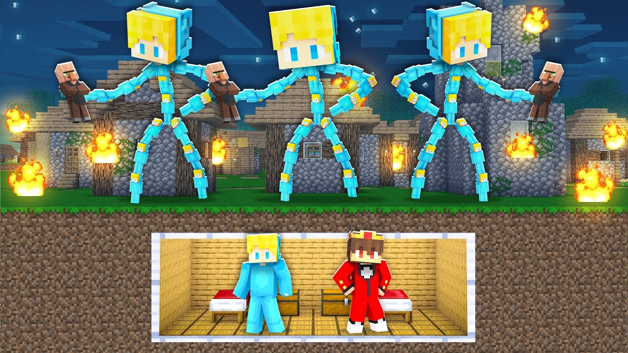 Wie Semlaki und Ukri einen Bunker gegen Zombie Titanen bauen in Minecraft!