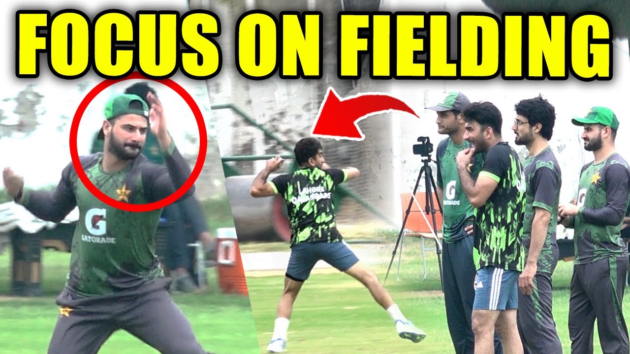 Hassan Nawaz, Salman Mirza, Ibrar Ahmed, Sahibzada Farhan fielding practice
