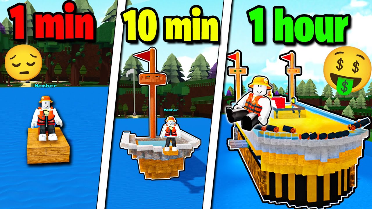 Building my Boat in 1 Minute, 10 Minutes, and 1 HOUR in Roblox Build Battle!