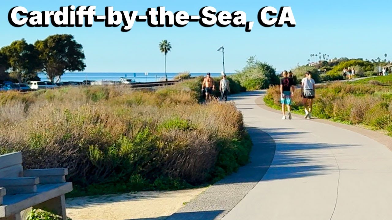 [4K] Cardiff-by-the-Sea CA Walk | 1 mi Scenic Coastal Rail Trail to Swami’s | Ocean Cliff Trail