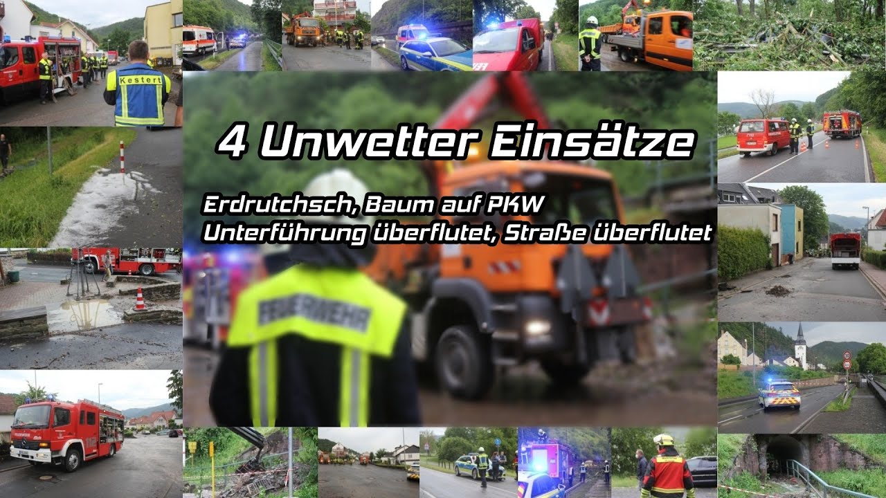 [Erdrutsch] Vier Unwetter-Einsätze aus dem Rhein-Lahn-Kreis (3.6.2021) ||| Einsatzfahrten Bad Ems