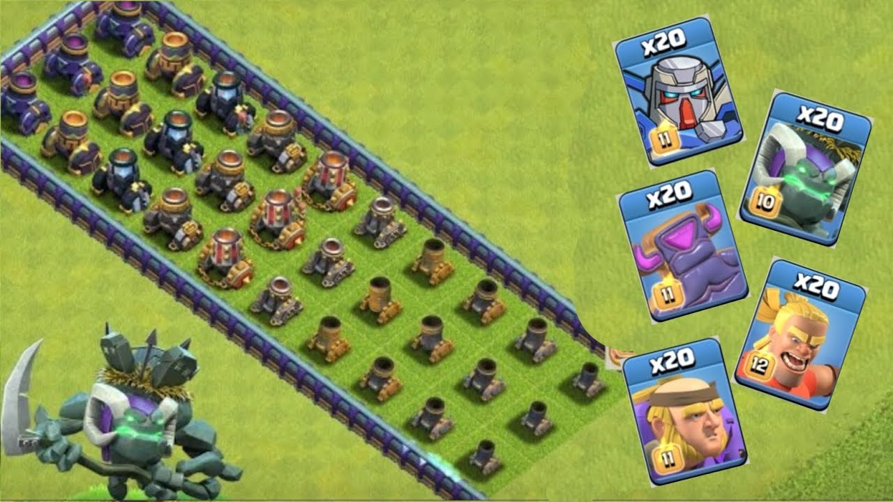&times;5, &times;10, &times;20 new troops vs every level mortar base formation attack