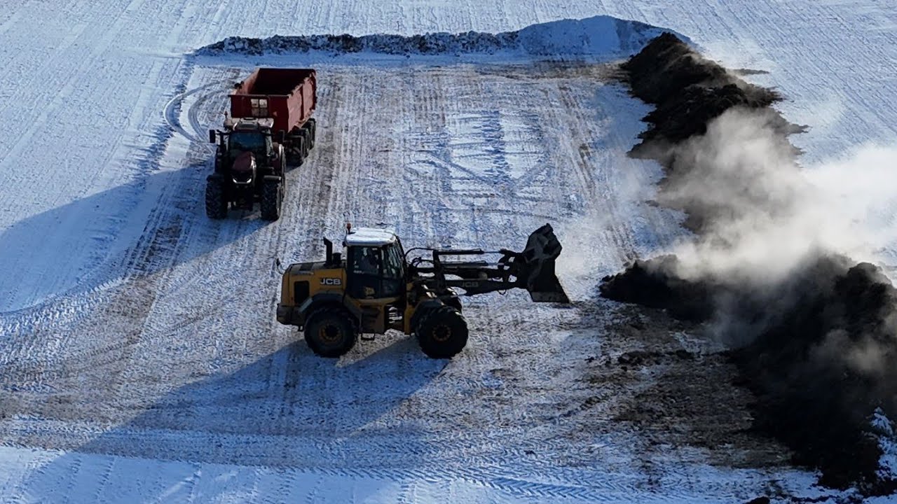 Zimní odvoz hnoje, traktory CASE IH