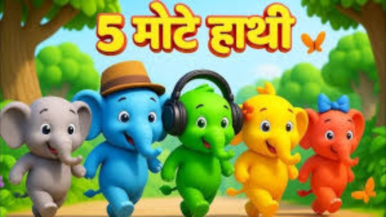 पाँच मोटे हाथी 🐘  Five Fat Elephants  Hindi Nursery Rhyme  Kids Cartoon Song#PaanchMoteHaathi#