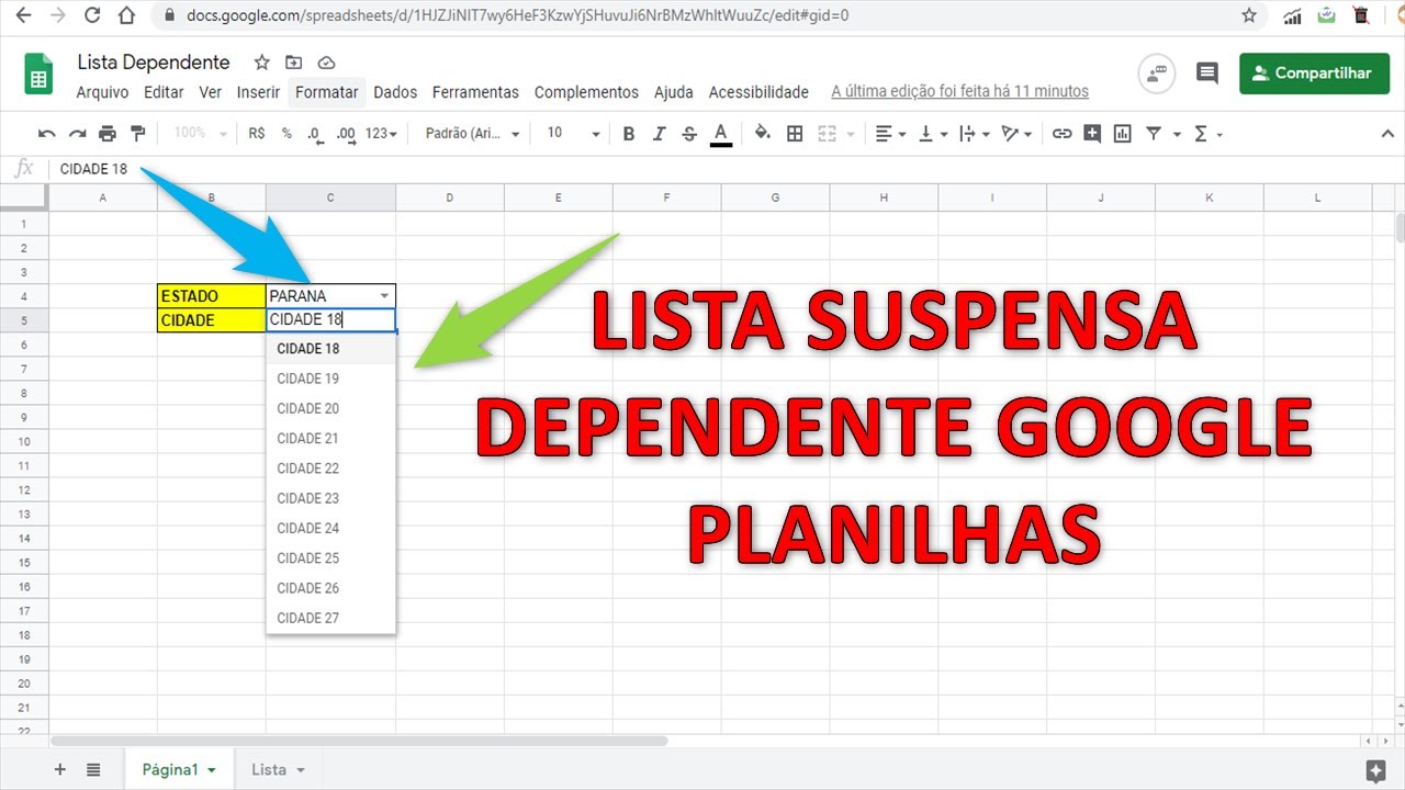 Lista Suspensa Dependente no Google Planilhas com Validação de Dados
