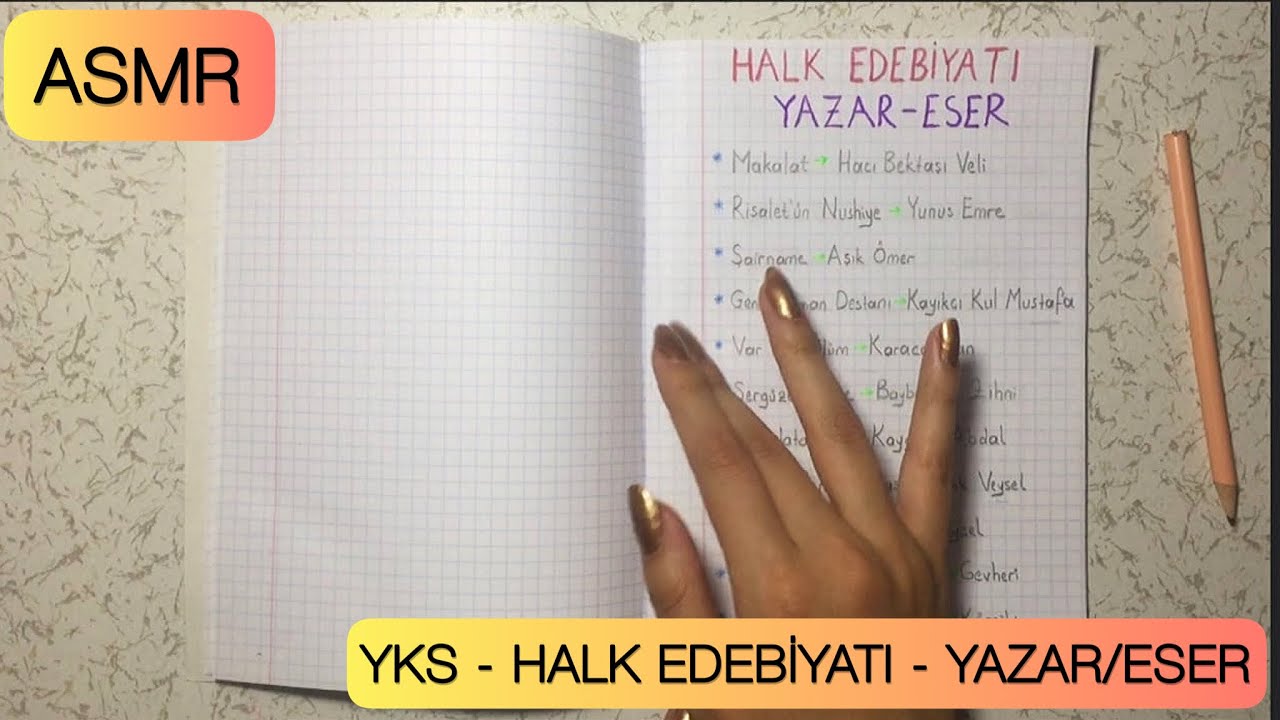 ASMR Türkçe • Uyurken Öğren YKS 👩‍🎓• Yarı Anlaşılmayan Fısıltı • Halk Edebiyatı  • Yazar-Eser 📝 •