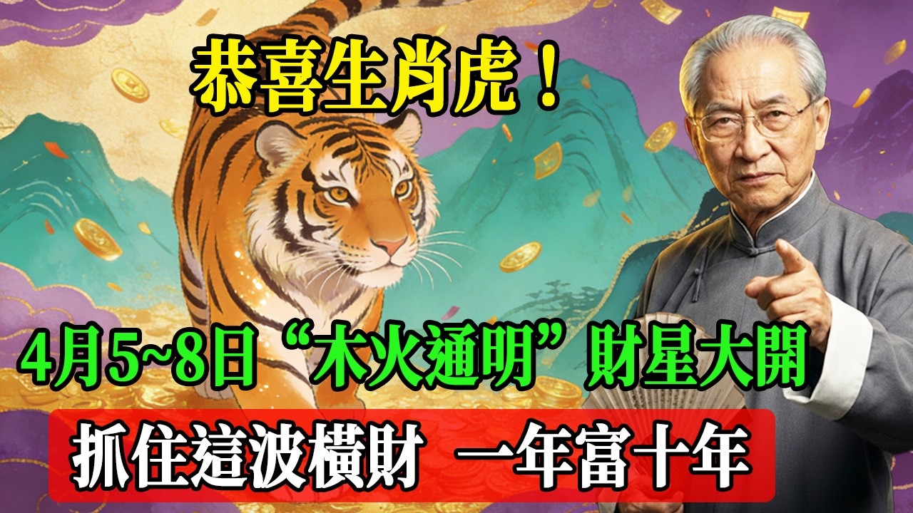 恭喜生肖虎！2026年4月5日～8日&ldquo;木火通明&rdquo;財星大開，抓住這波橫財，一年富十年！#南懷瑾  #國學 #易經 #開運 #招財#風水 #2026運勢#屬相 #生肖運勢#生肖命理