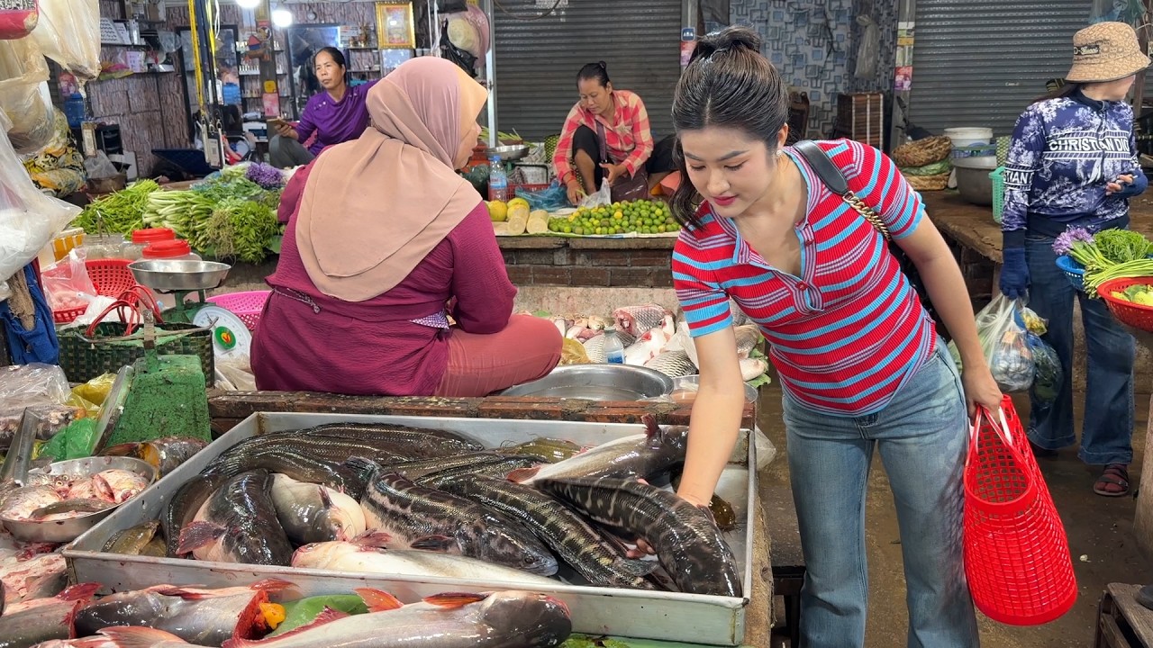 Market show: Buy big snake head fishes and cooking | Yummy river fish recipes