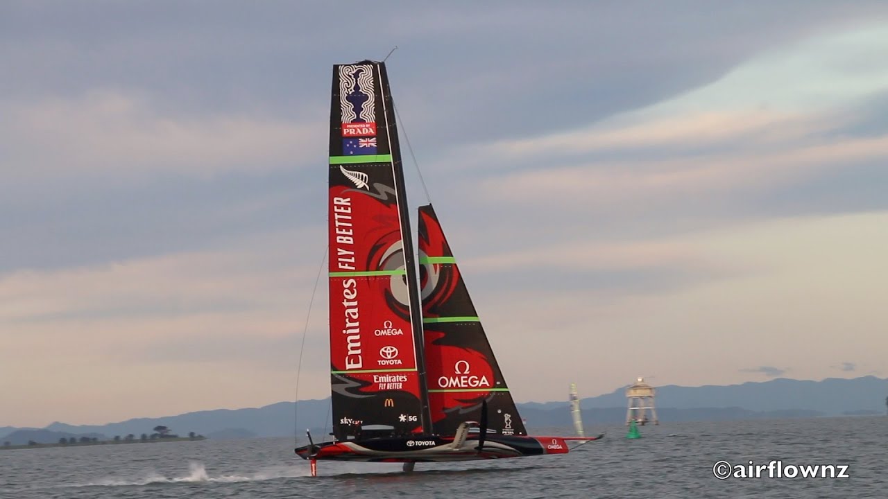 Emirates Team New Zealand America`s Cup Defender Te Aihe on the Waitemata Harbour July 1, 2020