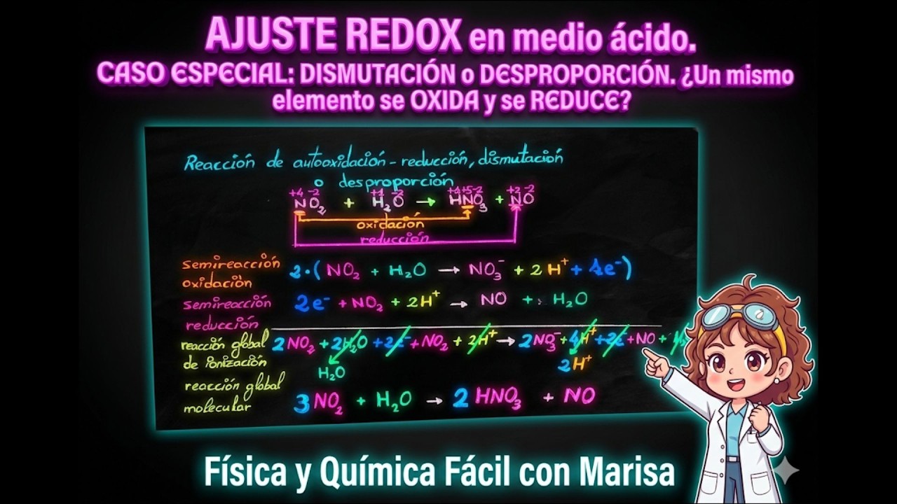 Ajustar REACCIONES REDOX de DISMUTACIÓN paso a paso medio ácido | Selectividad EBAU| 2º Bachillerato
