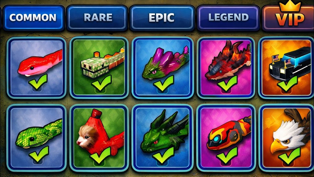 😱Snake Clash IO: COMMON🆚RARE🆚EPIC🆚LEGEND🆚VIP| All Snake Skins Comparison—MAX LEVEL GAMEPLAY!!🔥#253