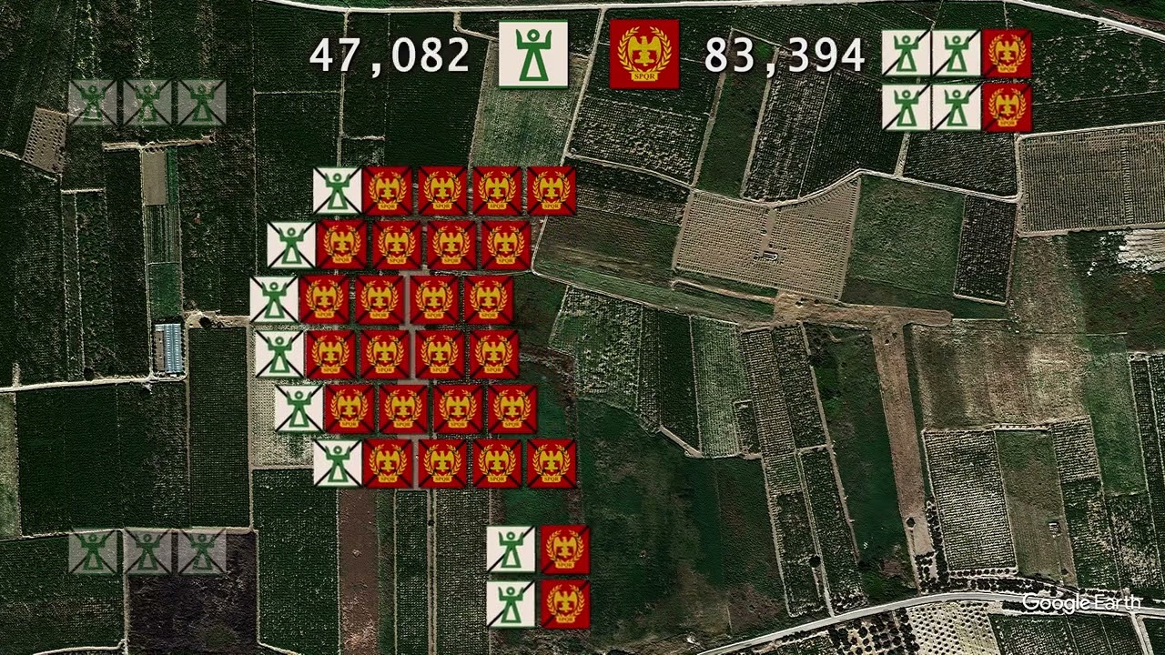 Battle of Cannae in 1 minute w/ Google Earth