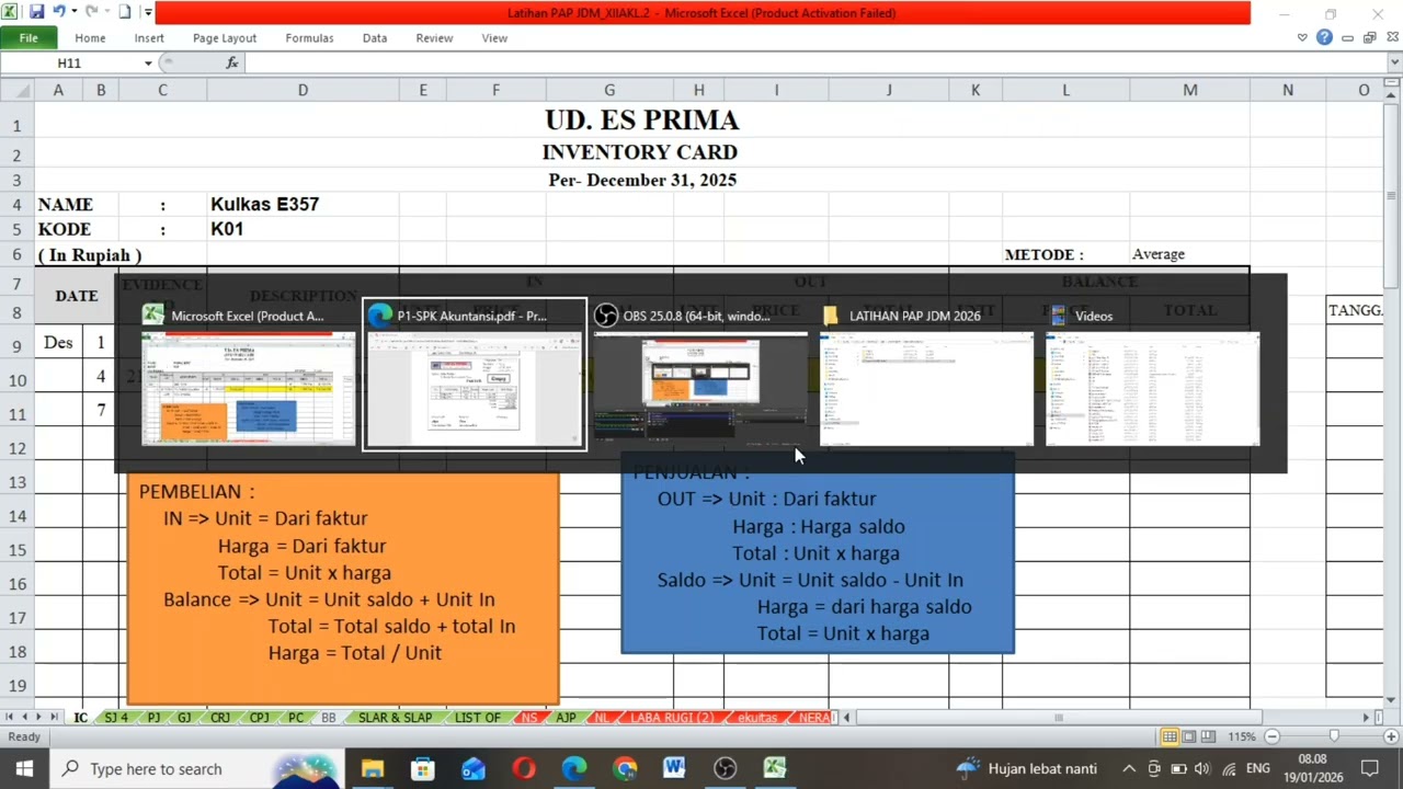 Kartu persediaan / Inventory Card | metode average | UD. ES prima | UKK Akuntansi 2026