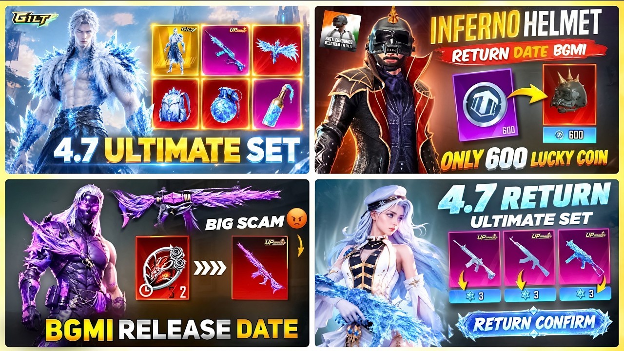 🔴 NEXT 4.7 ULTIMATE SET | GET FREE SHINOBI KAMI M416 | INFERNO HELMET DATE BGMI | GLACIER UMP RETURN
