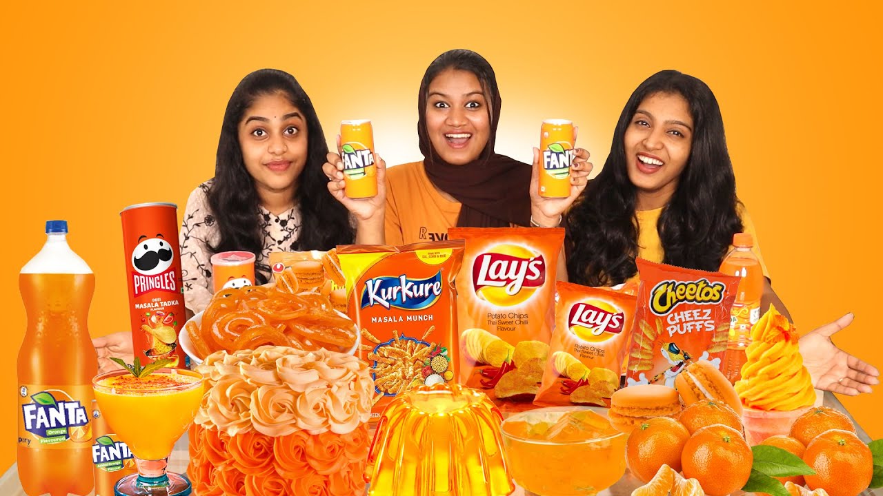 EATING ONLY ORANGE COLOUR FOOD FOR 24 HOURS 🧡 CHALLENGE | PULLOTHI