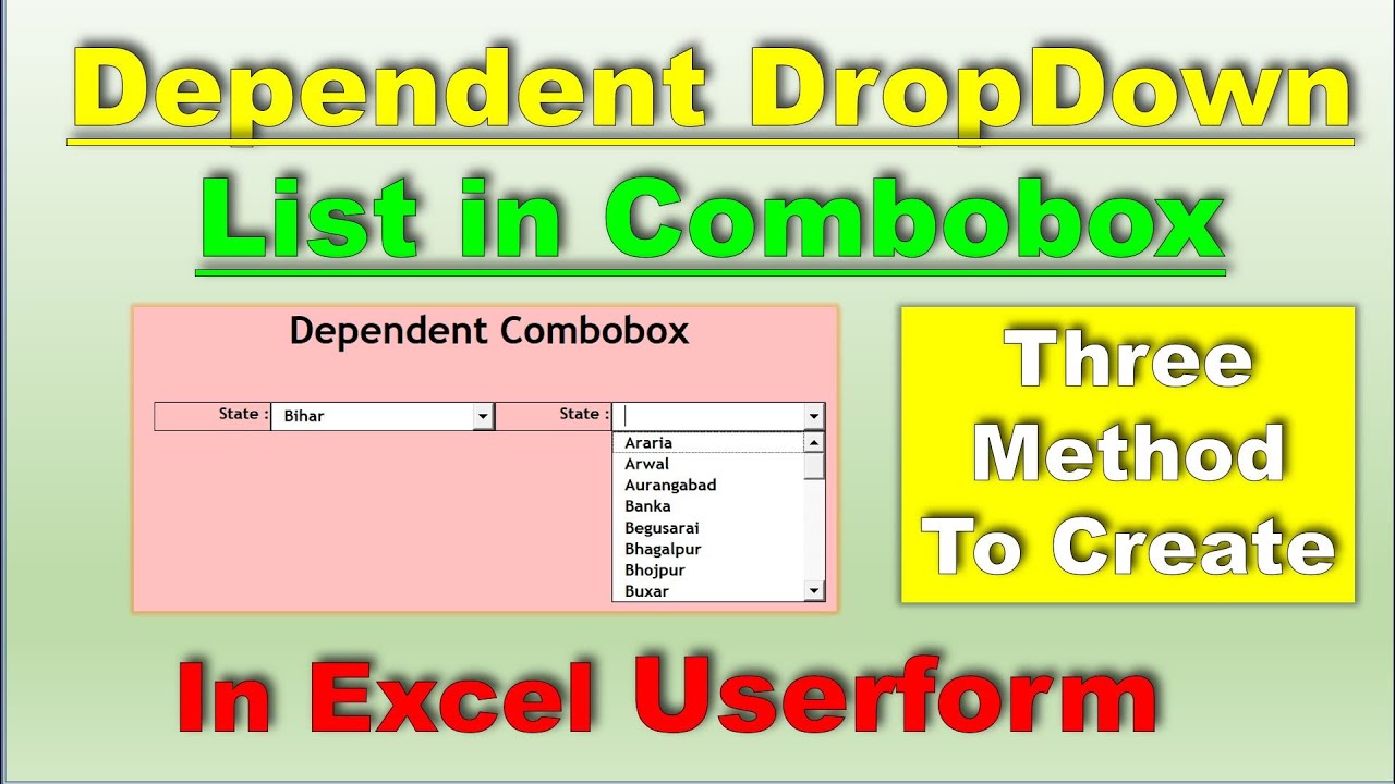 Create Dependent Combo Boxes in Userform | Three Method to Create Dependent Dropdown in Combox