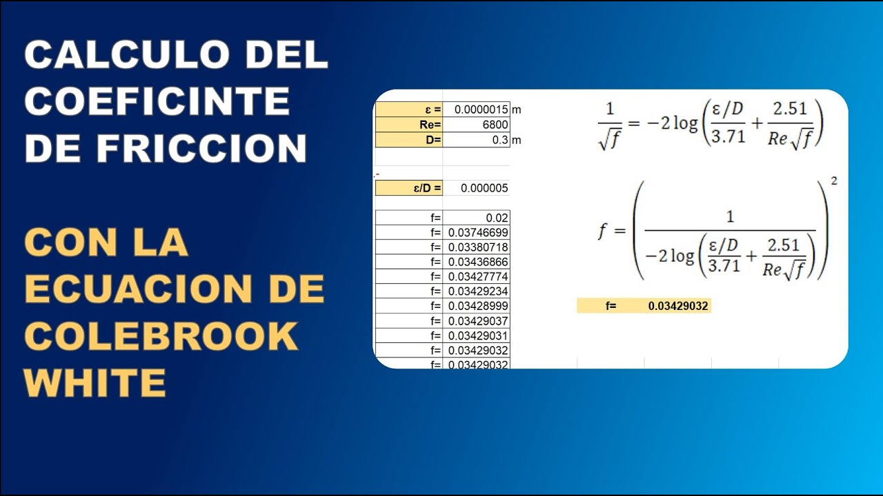 CALCULO DEL COEFICIENTE DE FRICCION CON LA ECUACION DE COLEBROOK - WHITE📒✅