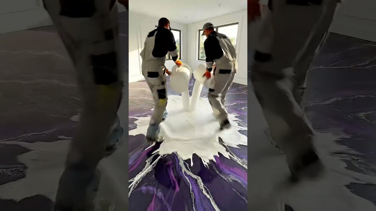 Purple Marble Epoxy Floor Transformation 💜 #epoxyfloor #luxuryinterior
