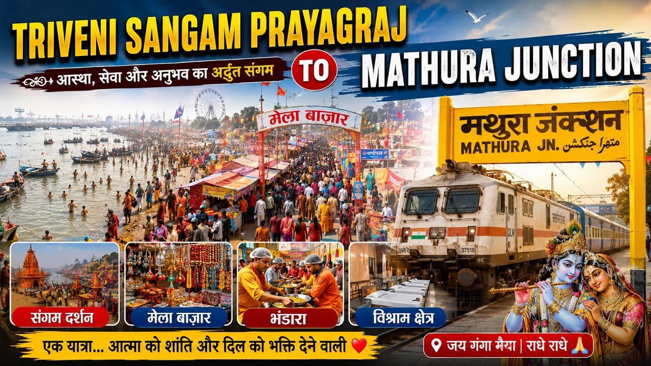 Triveni Sangam Prayagraj To Mathura Junction  | sangam darshan, mela bazar, bhandara, vishram chetra