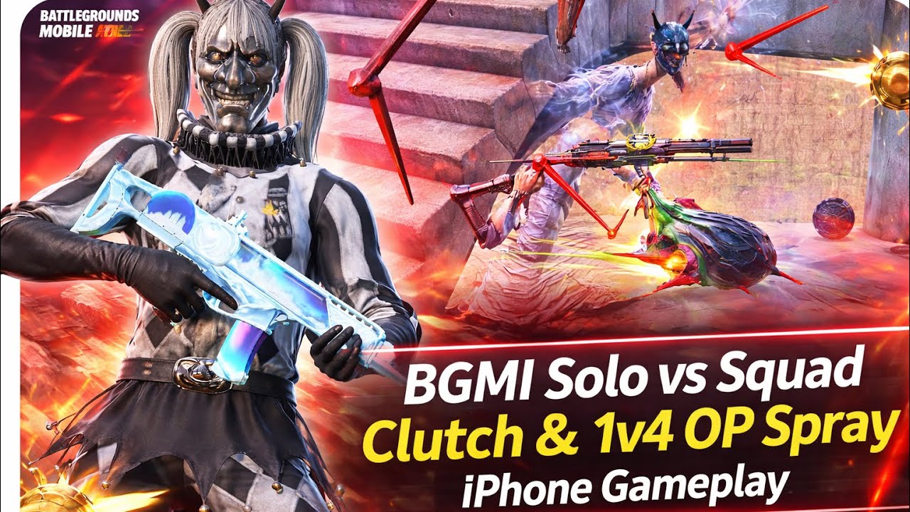 BGMI Solo vs Squad Clutch & 1v4 OP Spray I iPhone Gameplay