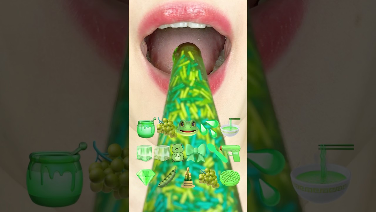 ASMR GREEN EMOJI FOOD 초록색 이모지 먹방 (sped up)