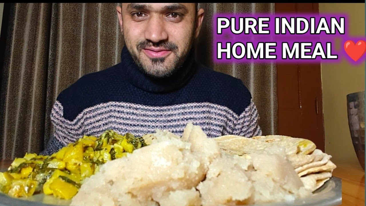 ALOO HARI SABJI WITH ROTI, HALUWA & PICKLE | SIMPLE INDIAN HOME FOOD VLOG 😋|#hungryankit #food #asmr