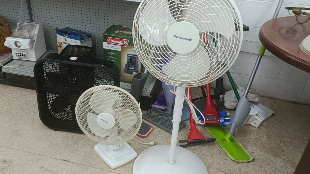 Fans and lighting at a thrift store.