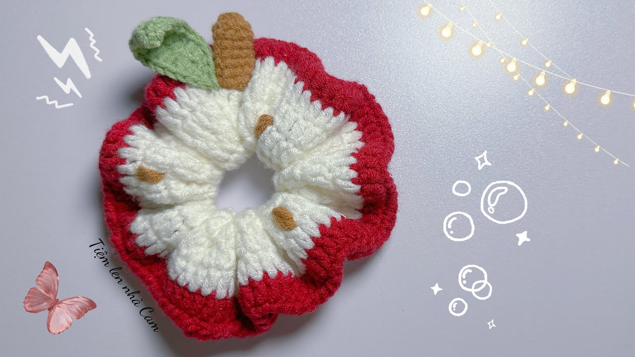 75/ Crochet scrunchie apple 🍎/ Móc cột tóc hình quả táo 🍎🍎 thật xinh xắn