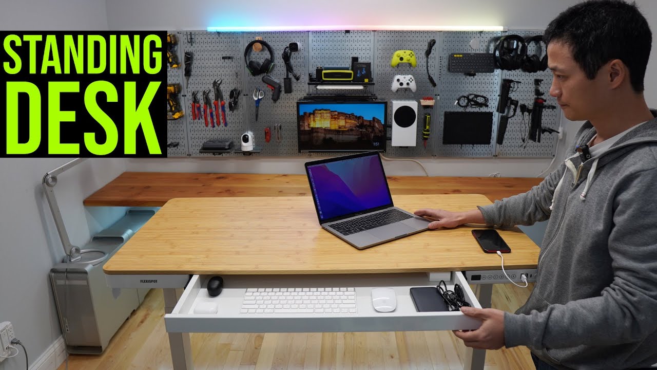 Standing Desk with Drawer and Safety Feature: FlexiSpot EB8