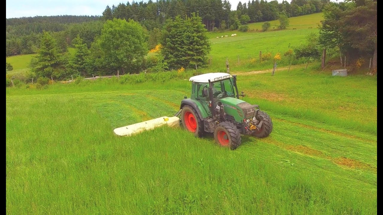 [Drone] Foin 2019 - Fauchage herbe - Fendt 312 Vario - Krone 280 easy cut
