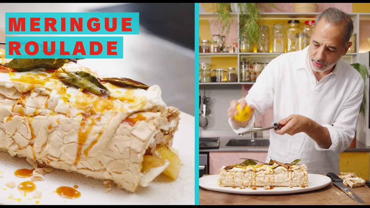 Brown sugar meringue roulade with burnt honey apples | Ottolenghi Test Kitchen Extra Good Things